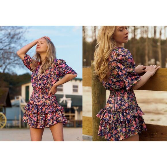 MISA Los Angeles Lilah Falaise Floral Ruffle Mini Layered Dress Small NWT - Picture 2 of 8